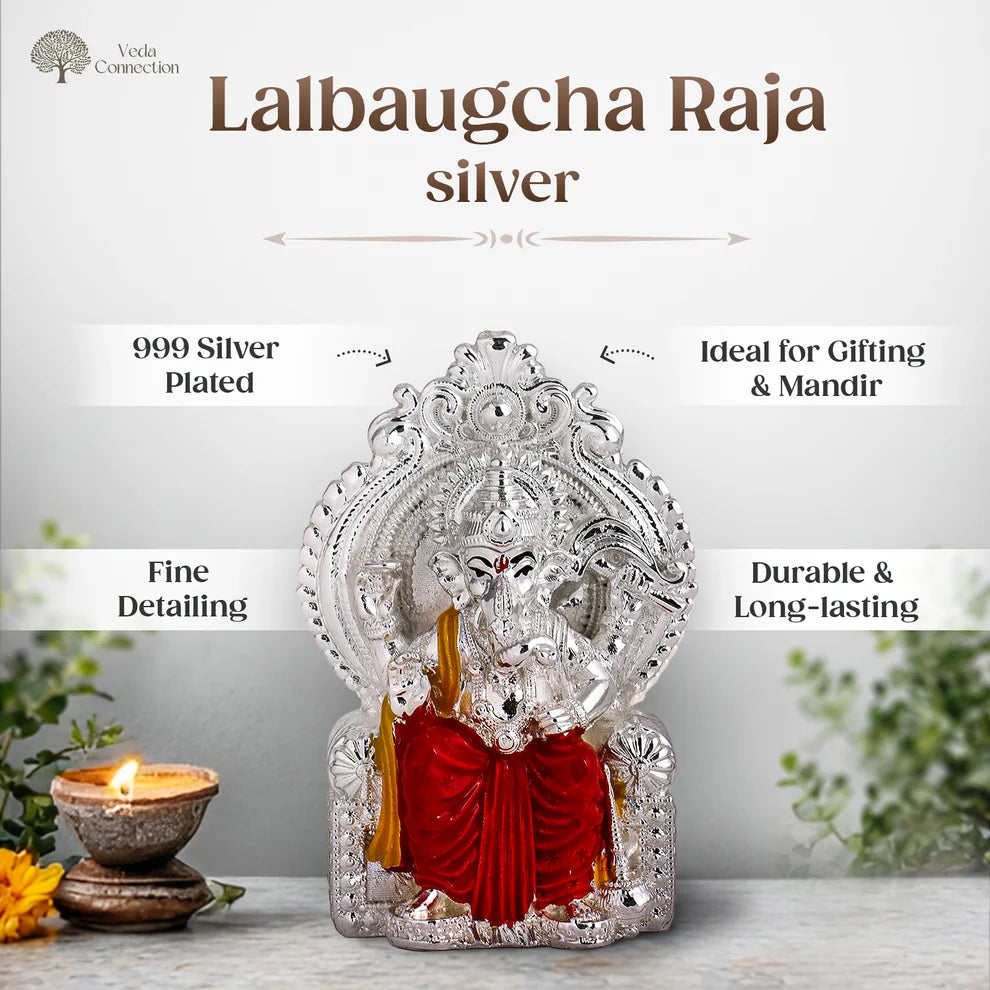 999 Silver Plated Ganesh Ji Lalbaugcha Raja Idol – 3 Inch