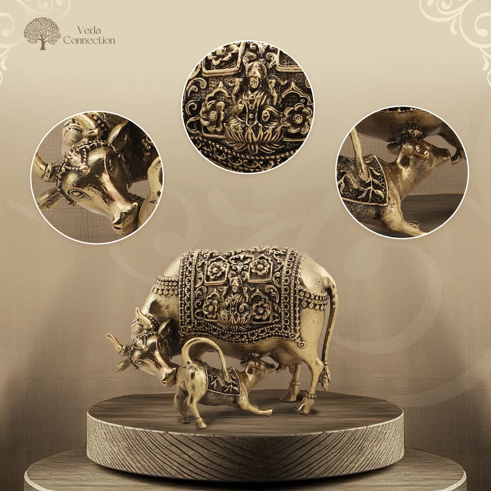 Brass Kamdhenu Cow with Calf Idol