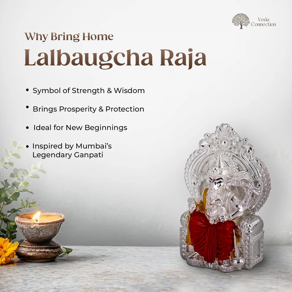 999 Silver Plated Ganesh Ji Lalbaugcha Raja Idol – 3 Inch