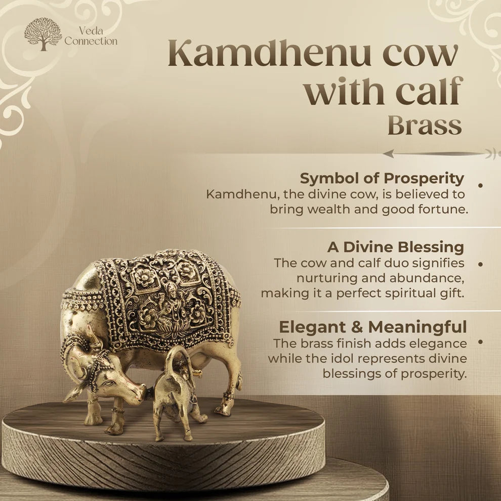 Brass Kamdhenu Cow with Calf Idol