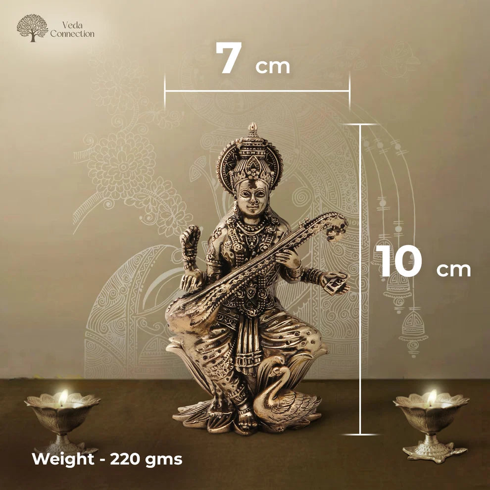 Brass Saraswati Ji Idol | Idol of Wisdom & Arts for Home, Study & Gifting