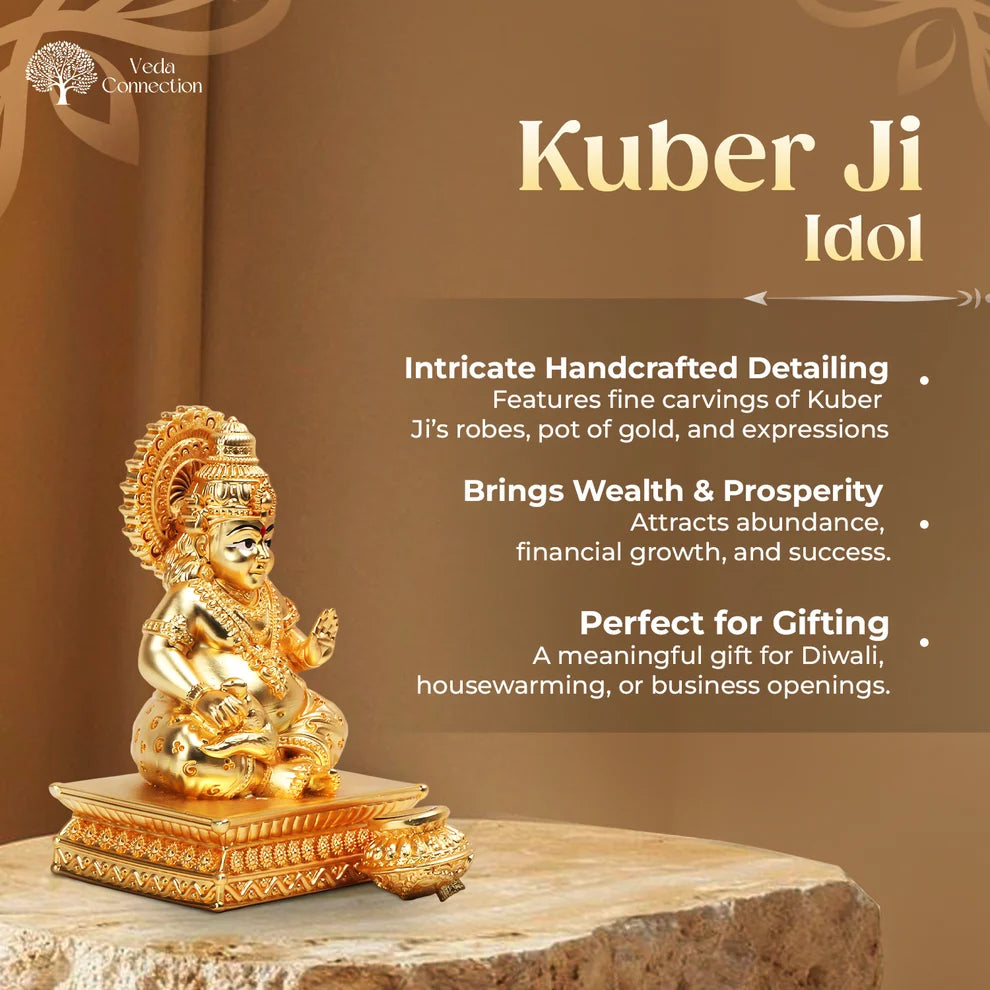 Gold Plated Kuber Ji Idol – 3.5 Inch | Wealth & Prosperity Symbol for Home & Office