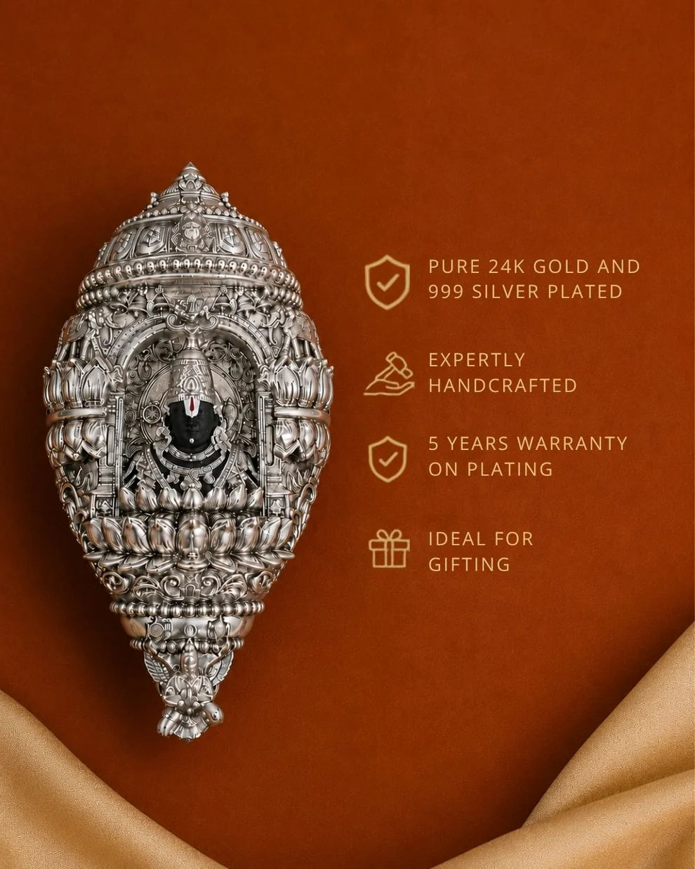 Tirupati Balaji Shankh – 999 Silver Plated