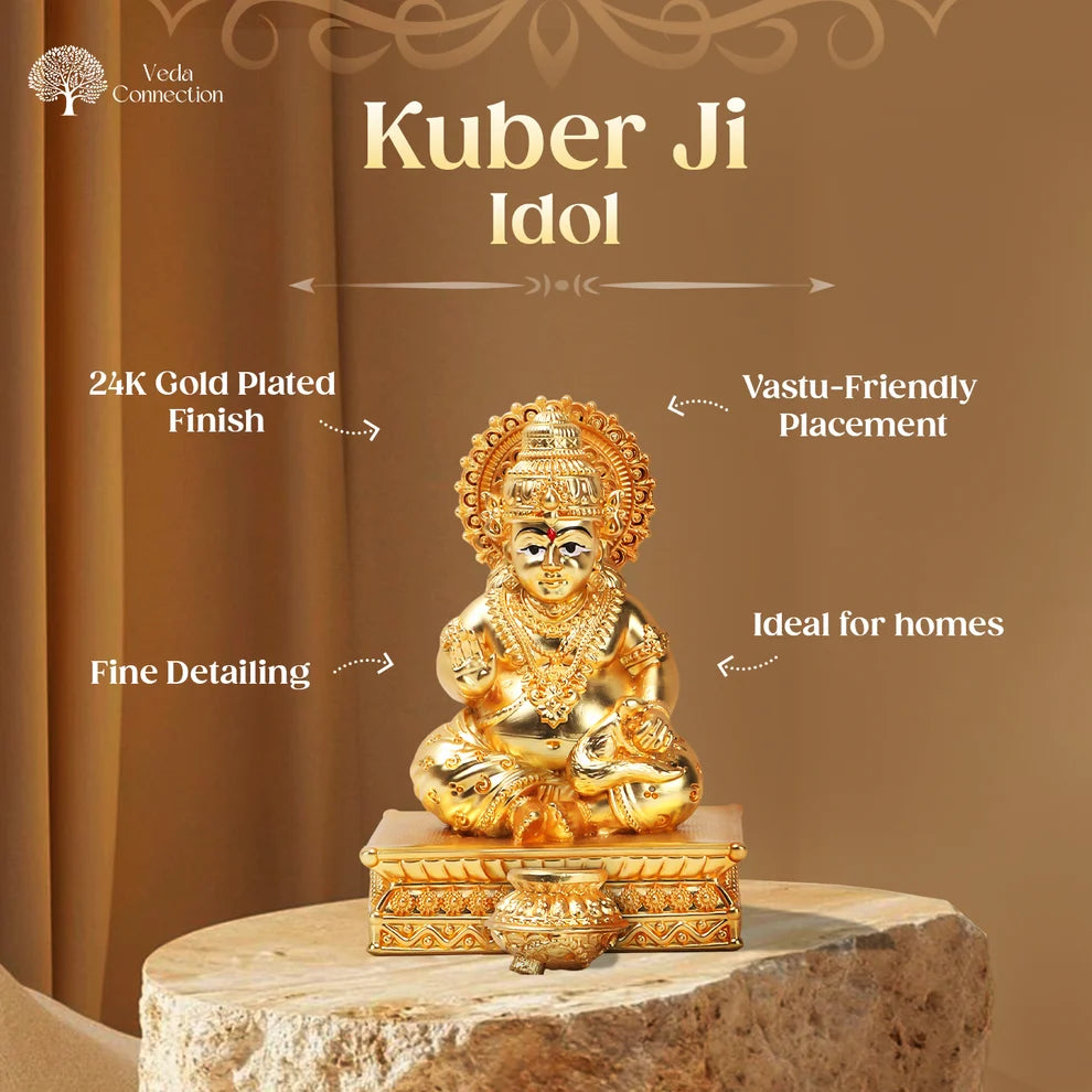 Gold Plated Kuber Ji Idol – 3.5 Inch | Wealth & Prosperity Symbol for Home & Office