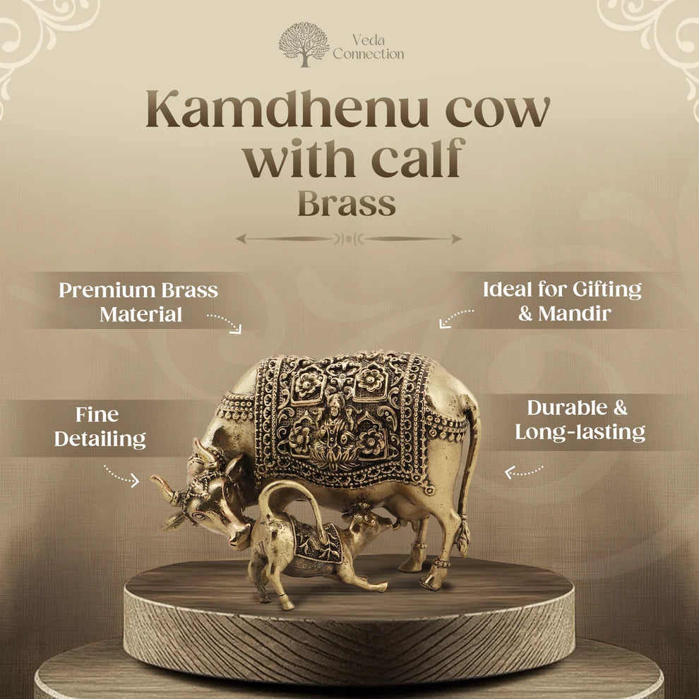 Brass Kamdhenu Cow with Calf Idol