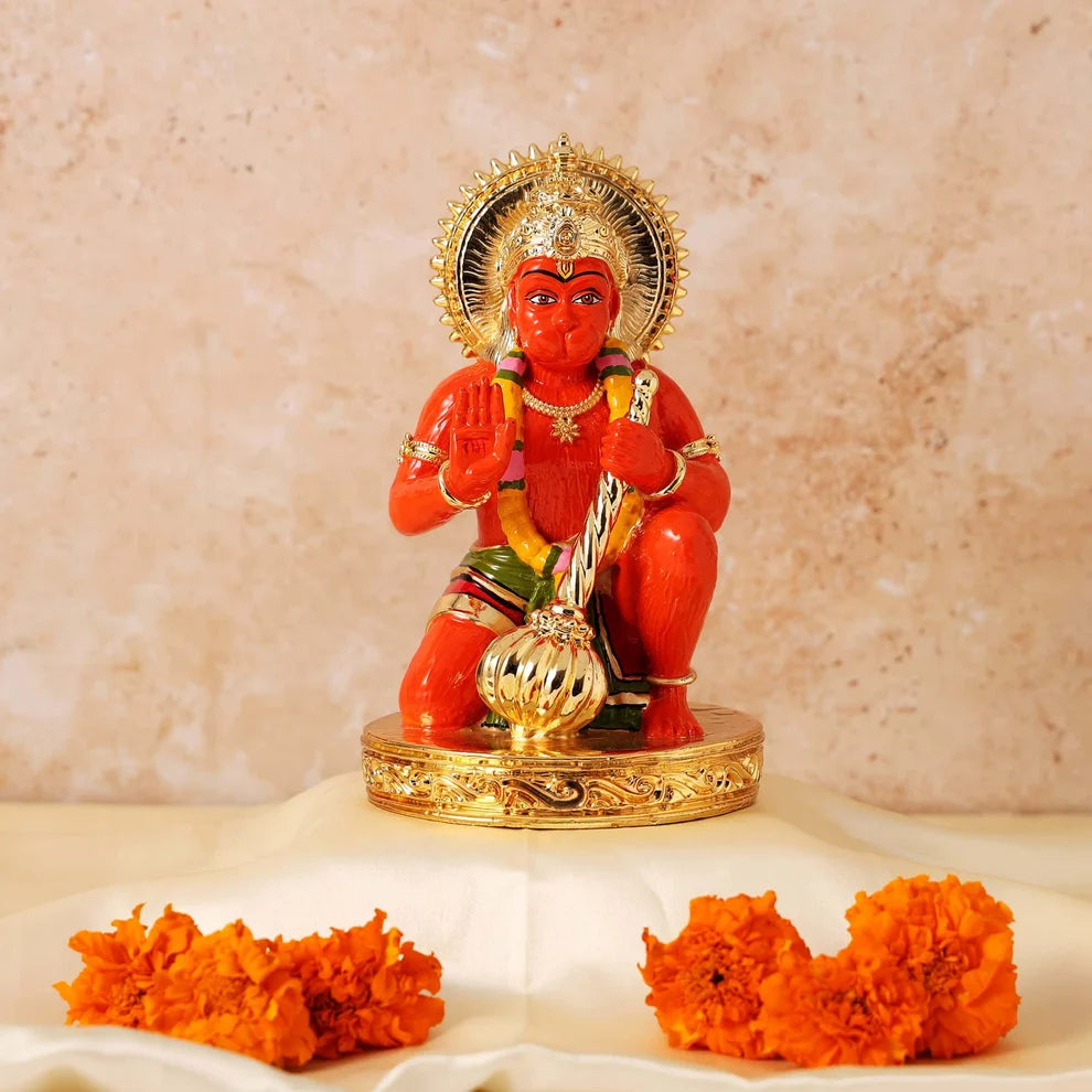 Hanuman Ji Anjaneyar Murti Statue 24K Gold Plated