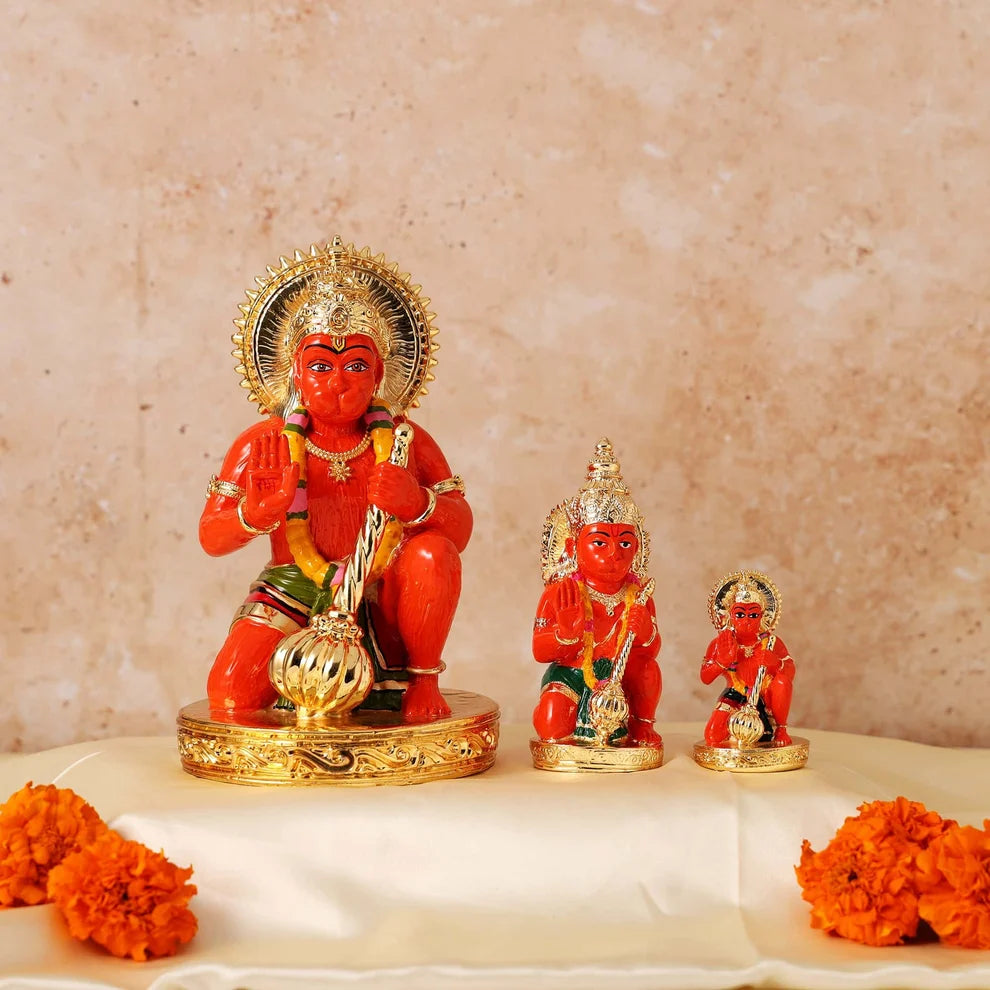 Hanuman Ji Anjaneyar Murti Statue 24K Gold Plated