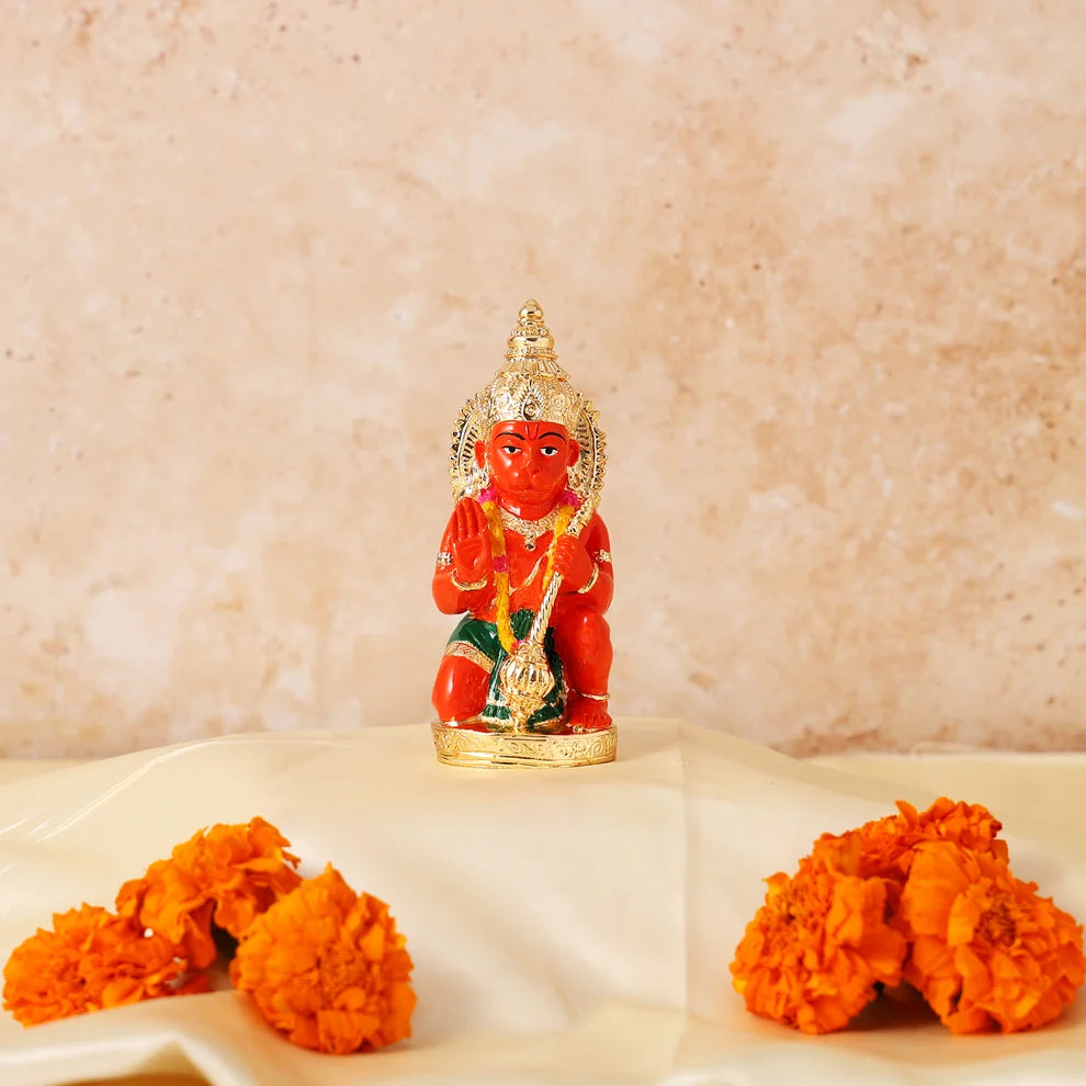 Hanuman Ji Anjaneyar Murti Statue 24K Gold Plated