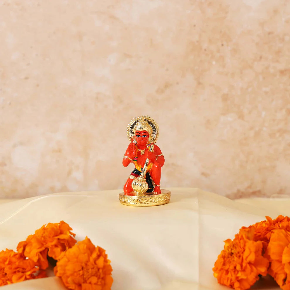 Hanuman Ji Anjaneyar Murti Statue 24K Gold Plated