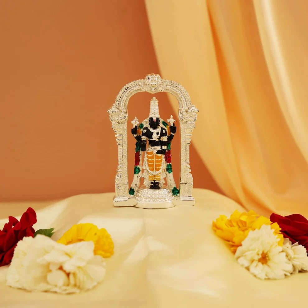 Lord Venkateswara Tirupati Balaji Murti Idol 24 Karat Gold and Silver Plated Statue Arch