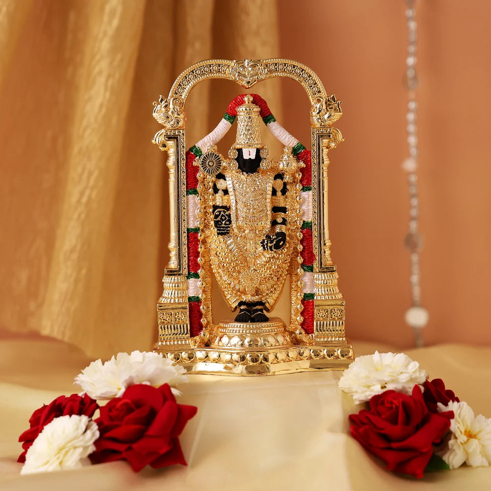 Lord Venkateswara Tirupati Balaji Murti Idol 24 Karat Gold and Silver Plated Statue Arch