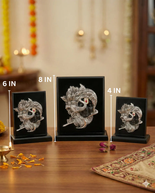 999 Silver Plated Shringar Krishna Face Idol on Premium MDF Base