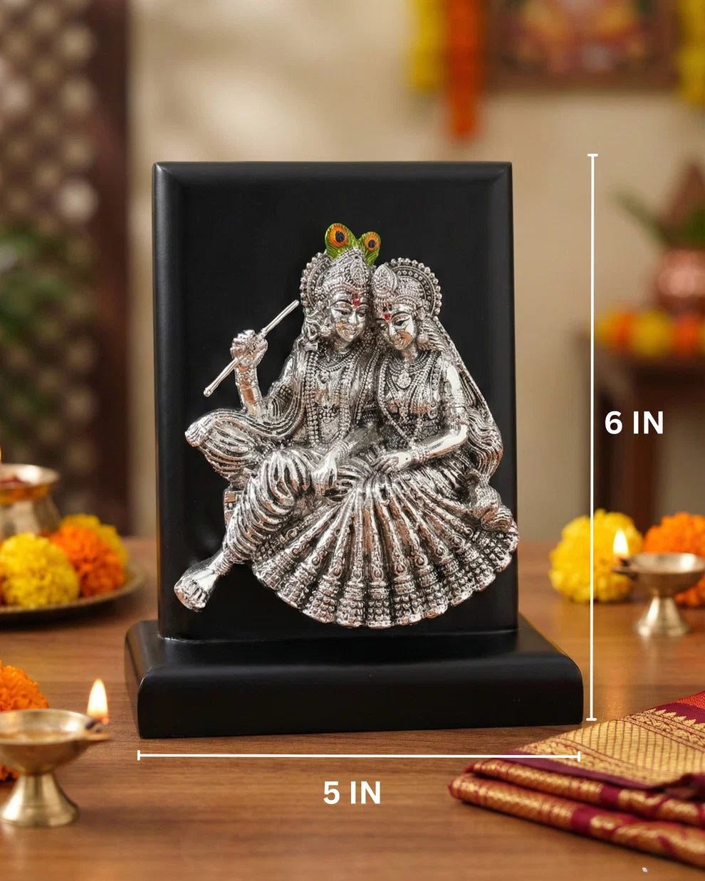 999 Silver Plated Radhe Krishna Idol with MDF Base