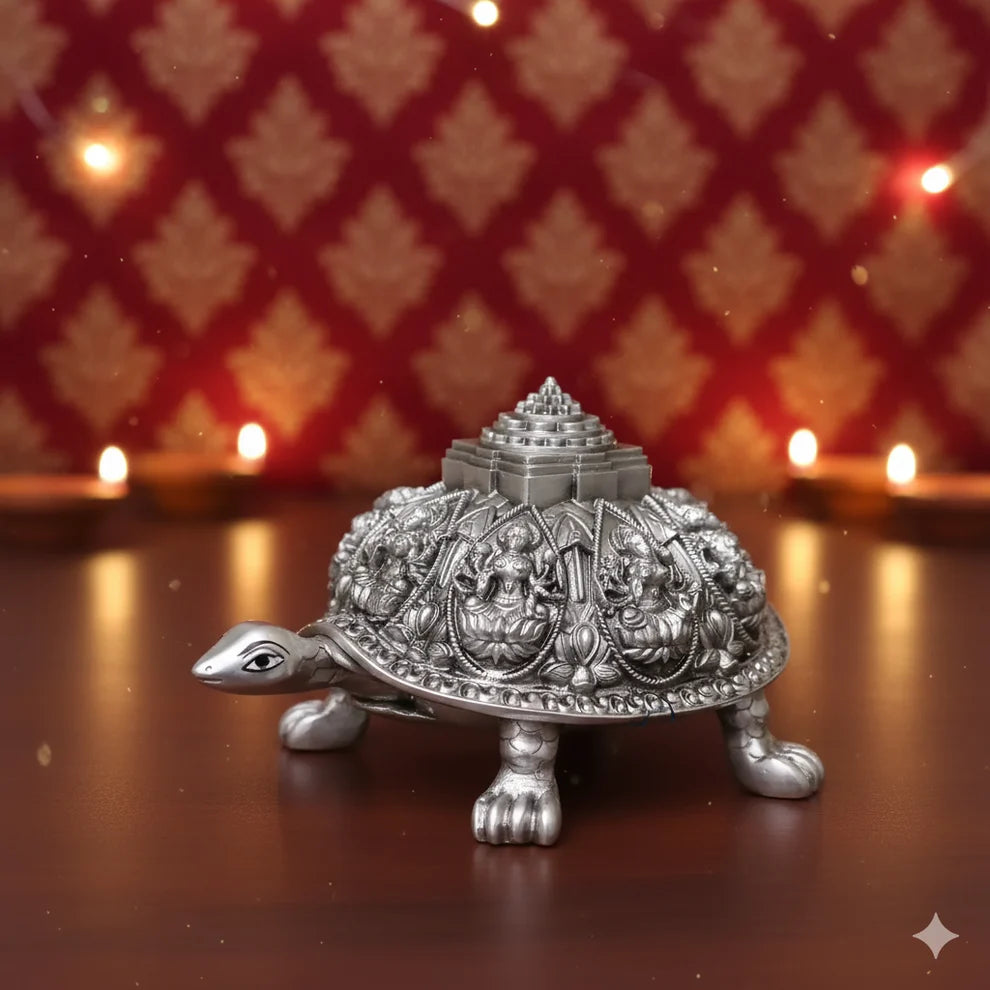 Silver Plated Ashtalakshmi Tortoise Idol | 999 Silver with 5-Year Warranty