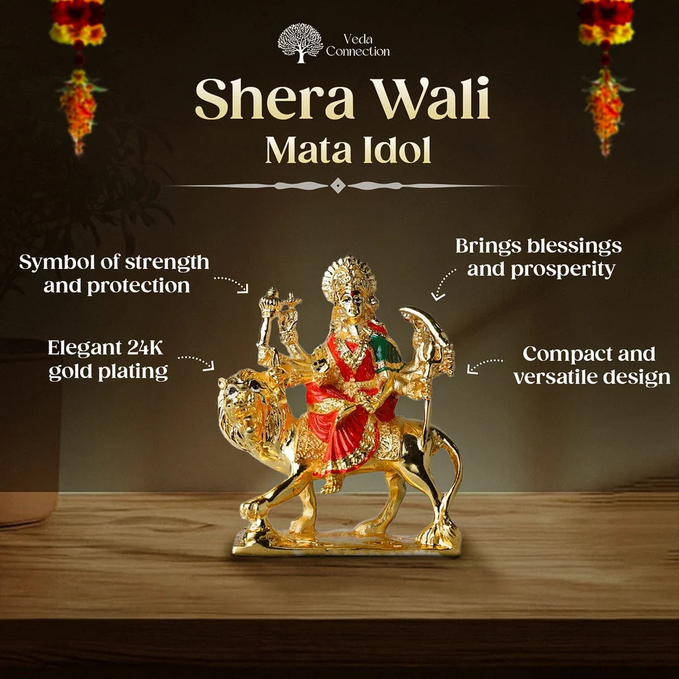 Veda Connection Durga Mata Idol 3.75 Inches (24K Gold Plating)