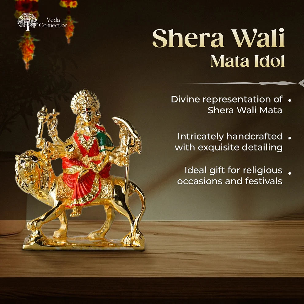 Veda Connection Durga Mata Idol 3.75 Inches (24K Gold Plating)