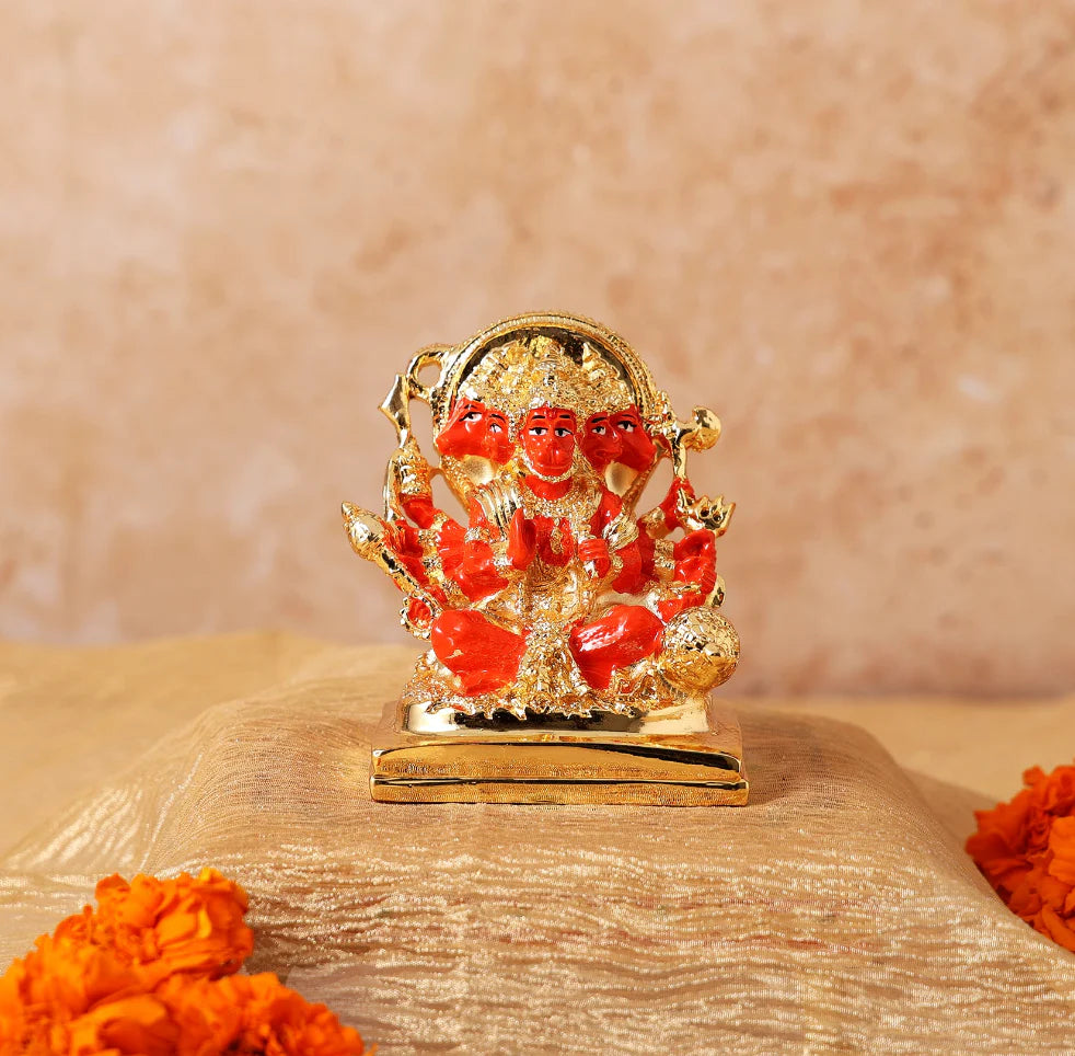 Panchmukhi Hanuman Ji Murti Statue 24K Gold Coated Idol