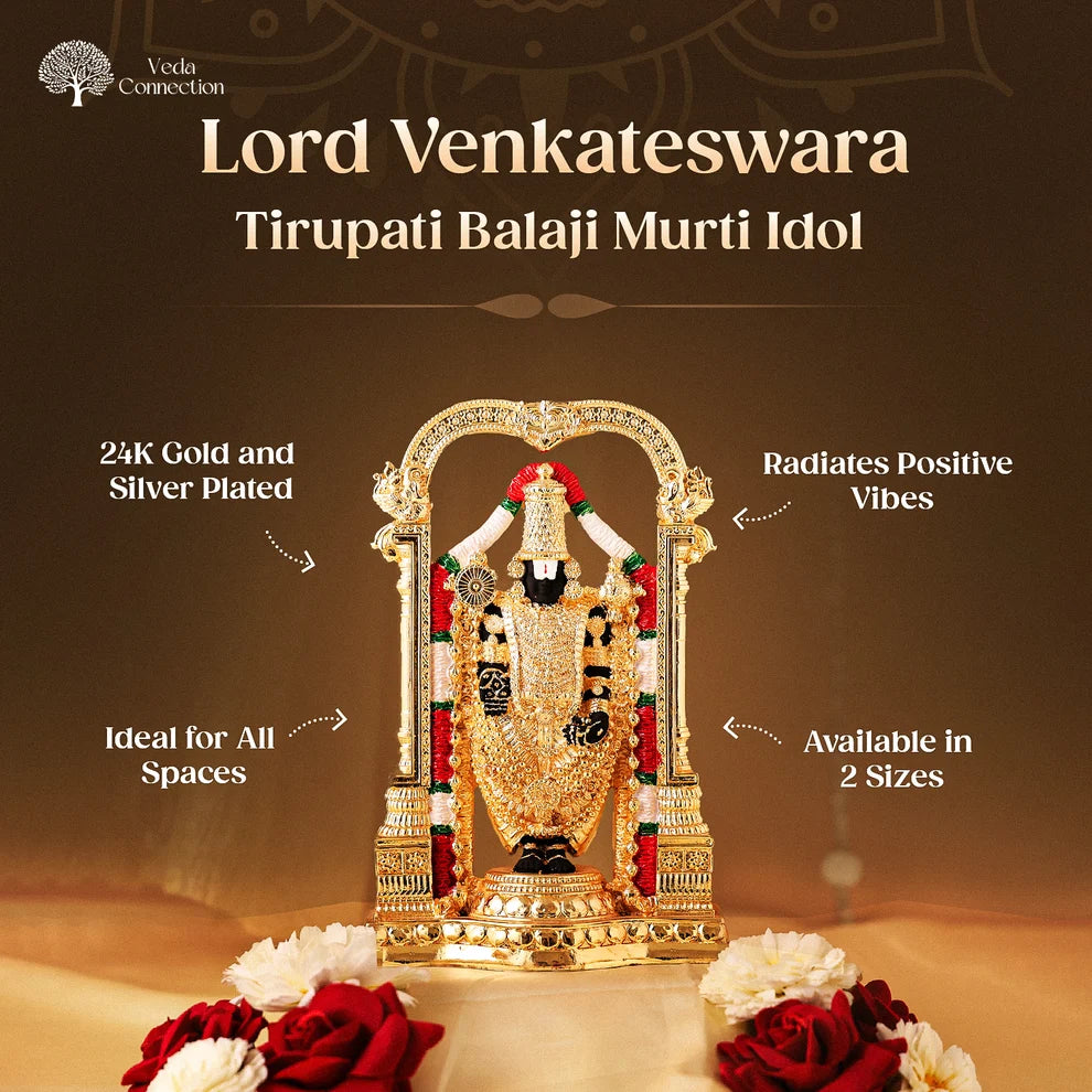 Lord Venkateswara Tirupati Balaji Murti Idol 24 Karat Gold and Silver Plated Statue Arch