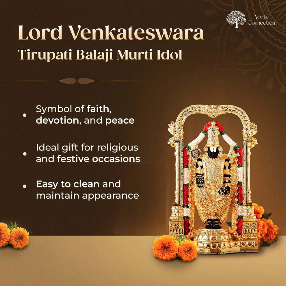 Lord Venkateswara Tirupati Balaji Murti Idol 24 Karat Gold and Silver Plated Statue Arch