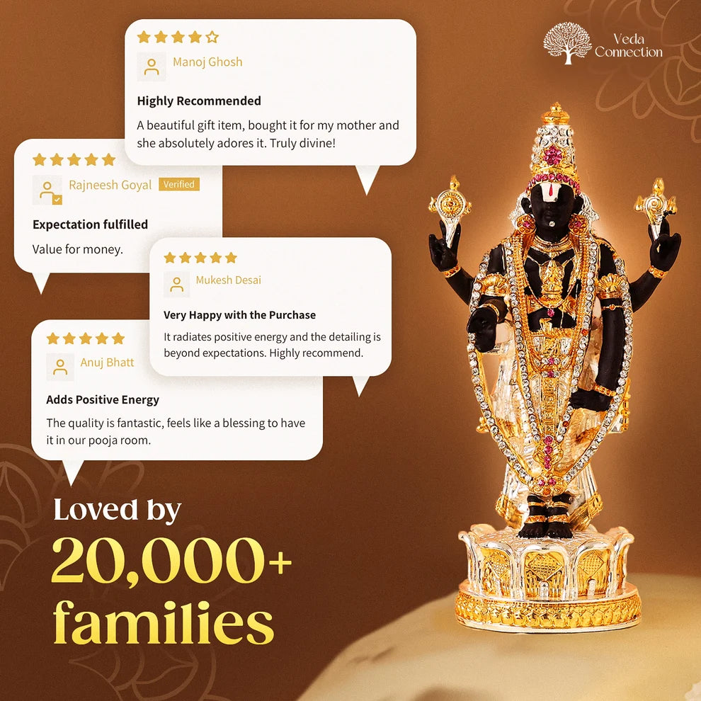 Lord Venkateswara Tirupati Balaji Murti Idol 24 Karat Gold and Silver Plated