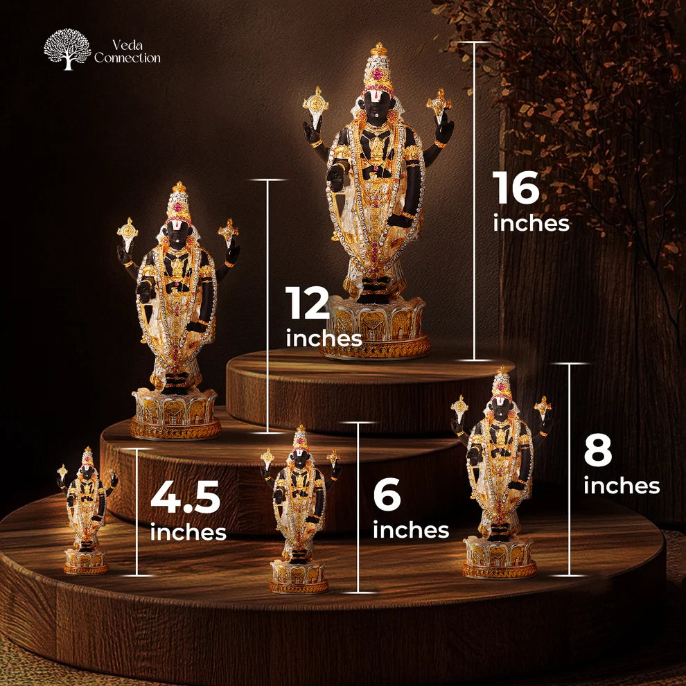 Lord Venkateswara Tirupati Balaji Murti Idol 24 Karat Gold and Silver Plated