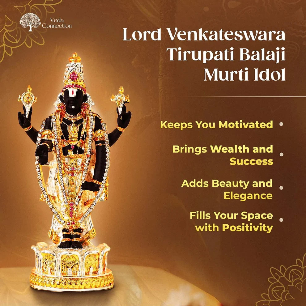Lord Venkateswara Tirupati Balaji Murti Idol 24 Karat Gold and Silver Plated