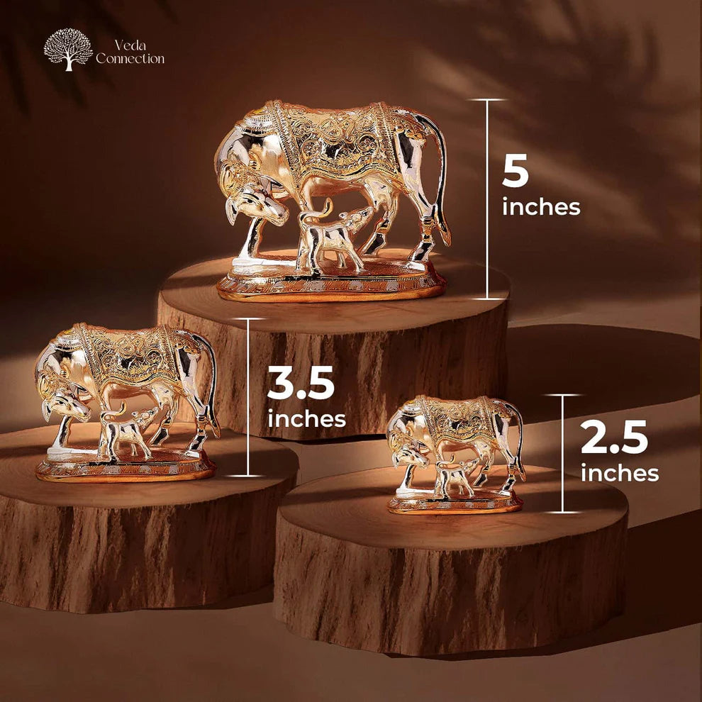 Vastu Kamdhenu Cow with Calf Idol Gold and Silver Plated Statue