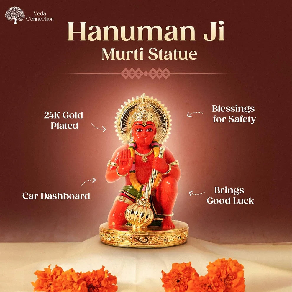 Hanuman Ji Anjaneyar Murti Statue 24K Gold Plated
