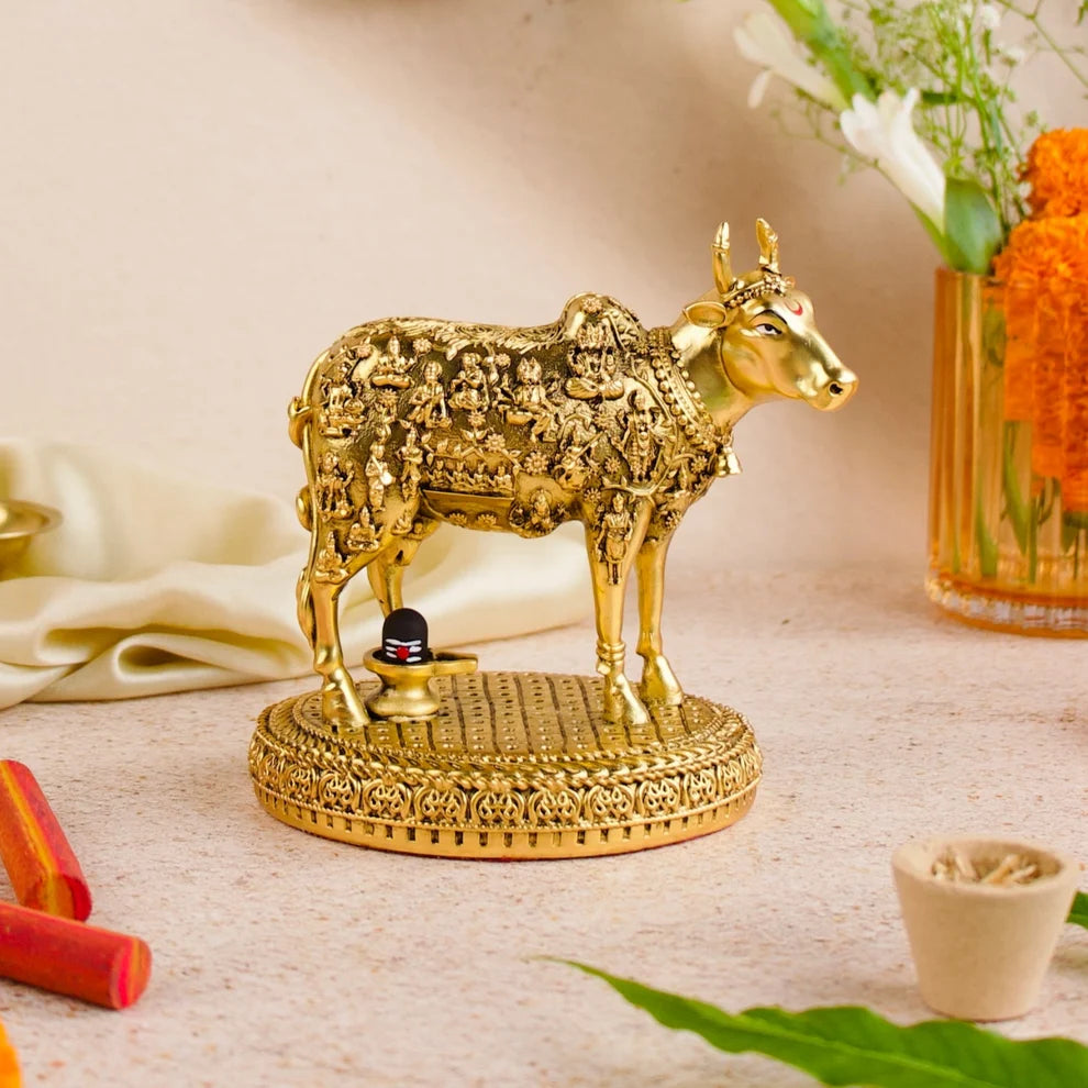 33 Koti Kamdhenu Cow with Shivling Idol Gold Plated