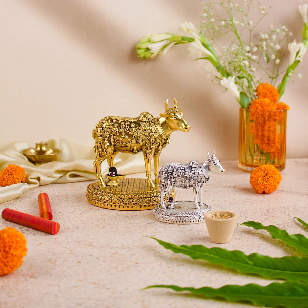 33 Koti Kamdhenu Cow with Shivling Idol Gold Plated