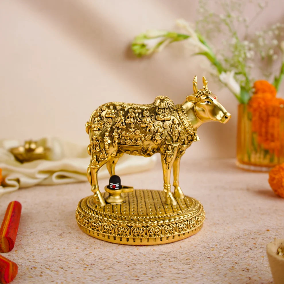 33 Koti Kamdhenu Cow with Shivling Idol Gold Plated