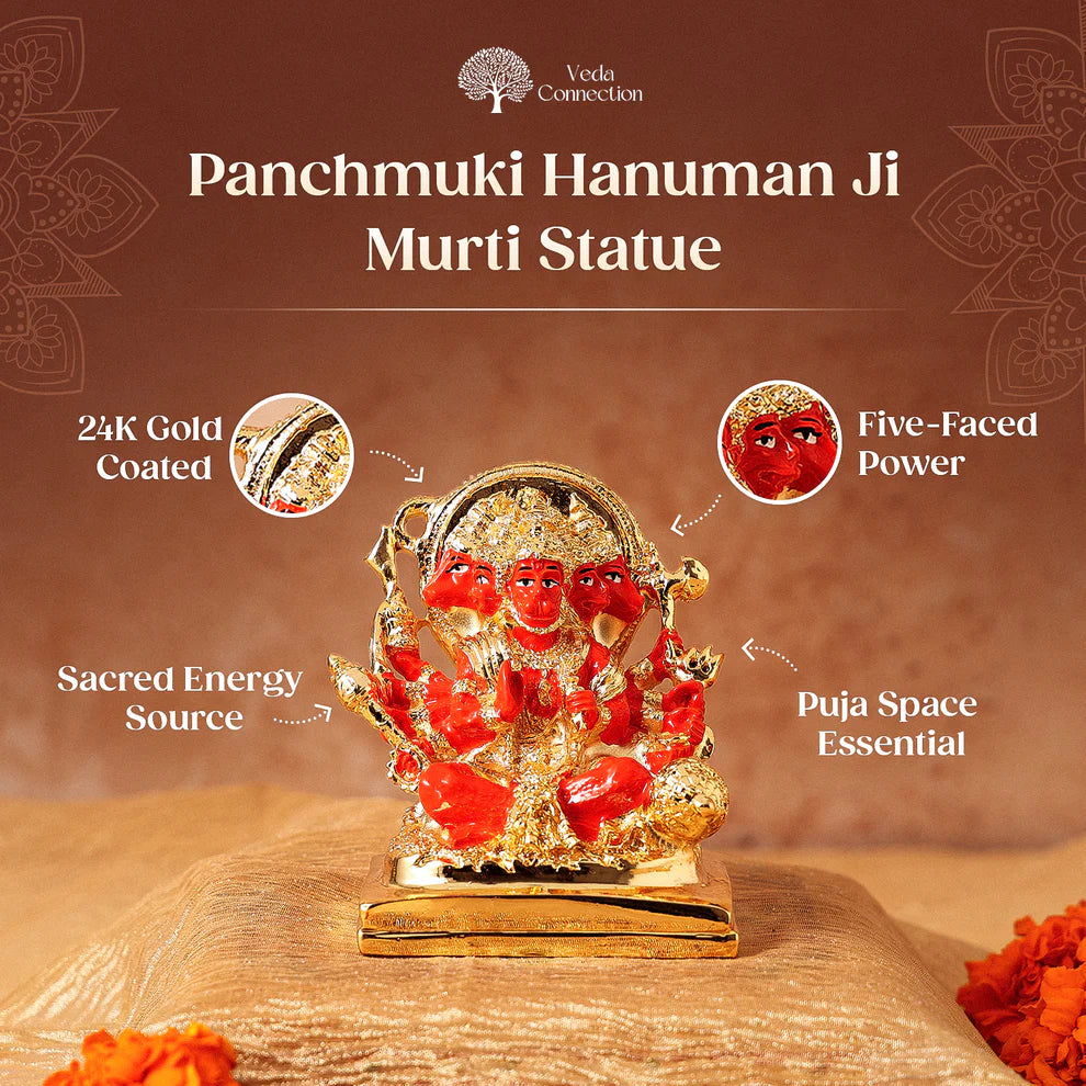 Panchmukhi Hanuman Ji Murti Statue 24K Gold Coated Idol