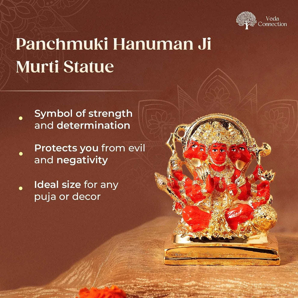 Panchmukhi Hanuman Ji Murti Statue 24K Gold Coated Idol