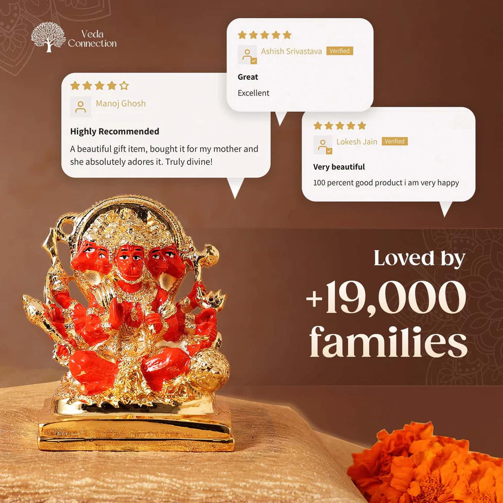 Panchmukhi Hanuman Ji Murti Statue 24K Gold Coated Idol