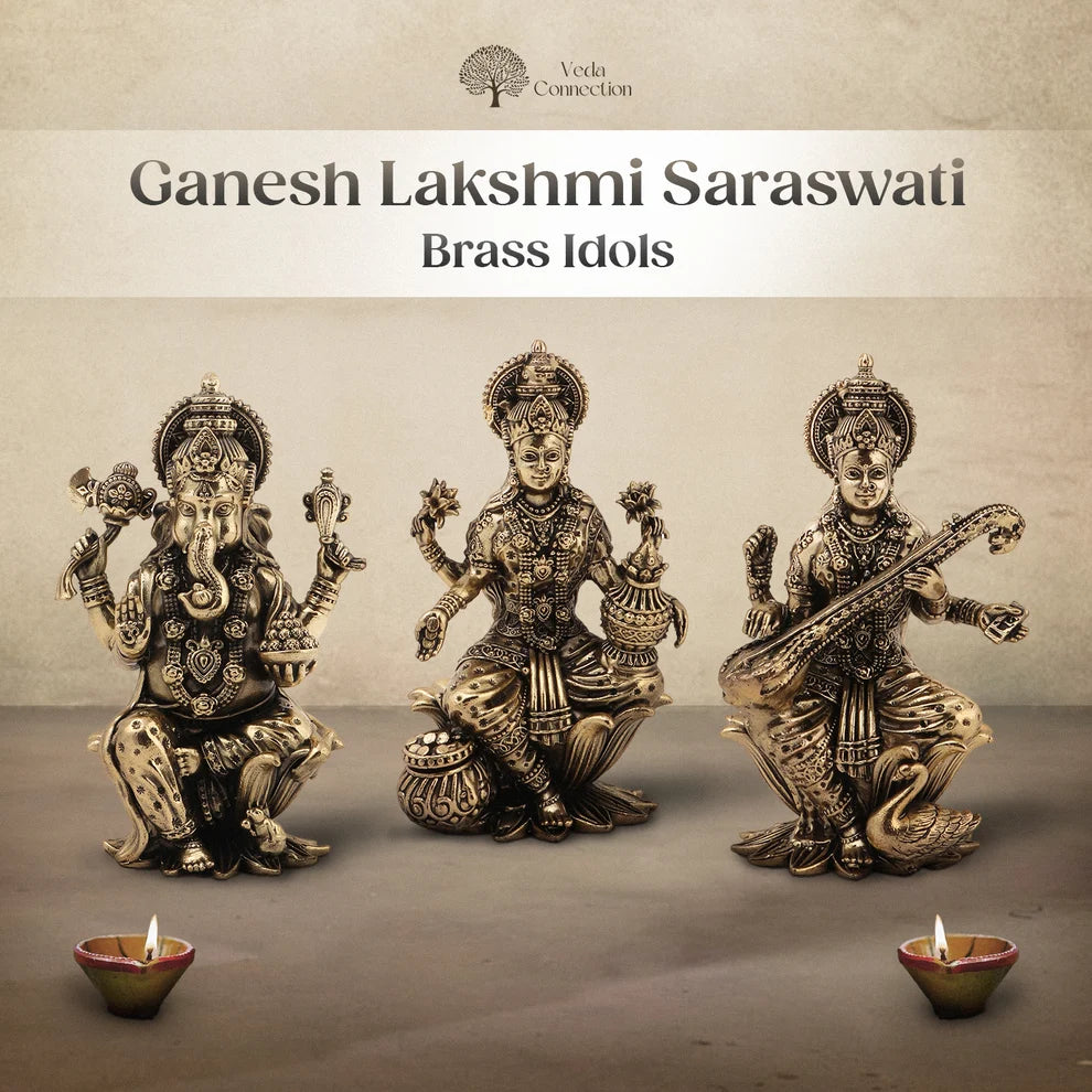 Brass Saraswati Ji Idol | Idol of Wisdom & Arts for Home, Study & Gifting